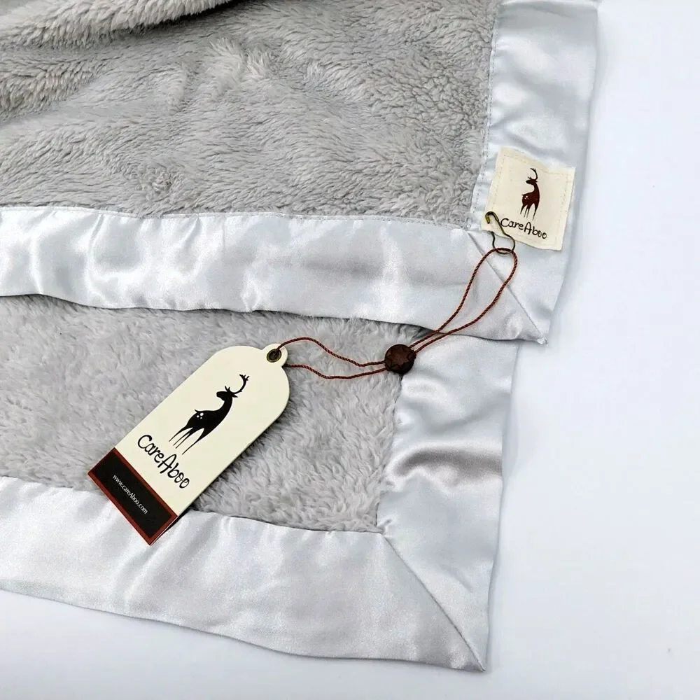 Baby Blanket Gray Plush Luxe Satin Trim Neutral Minimalist 30